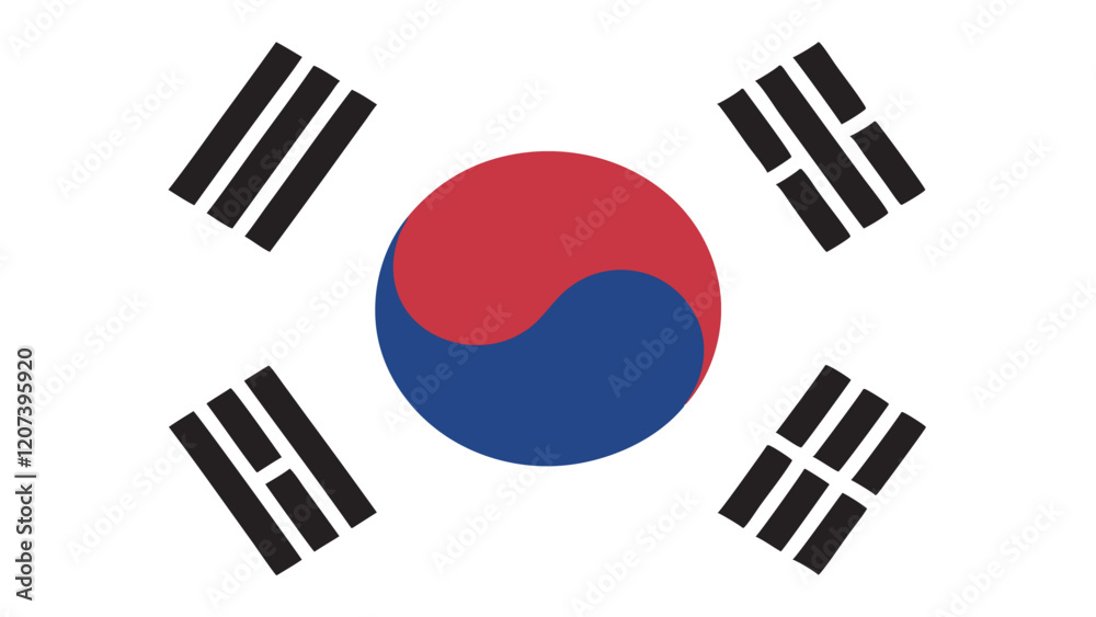 Flat South Korea Flag Design with Yin-Yang Symbol Flat South Korea Flag Design with Yin-Yang Symbol