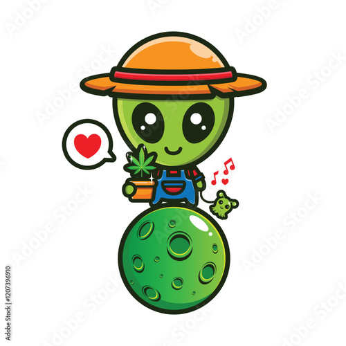 cute alien marijuana farmer on the moon