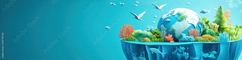 Fototapeta premium Protecting Our Planet: A 3D Illustration of Earth's Fragile Ecosystem and the Importance of Environmental Conservation