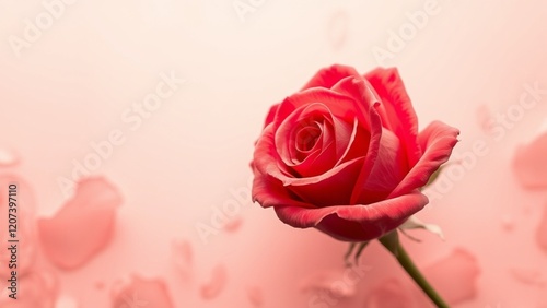 Single Pink Rose Blossom Soft Petals Background art red love card     