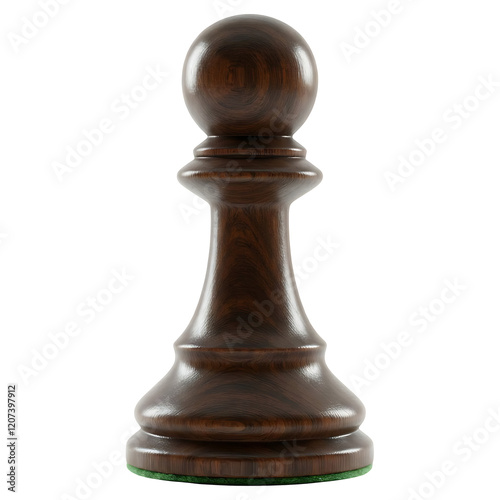 Realistic Wooden Chess Pawn Render, Isolated photo