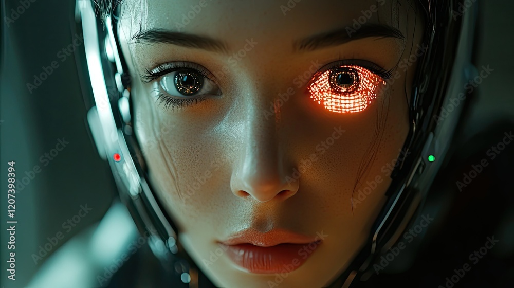Cyberpunk Woman with Glowing Eye: A Digital Art Masterpiece