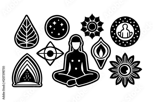 Abstract meditation symbols sticker collection for mindfulness designs