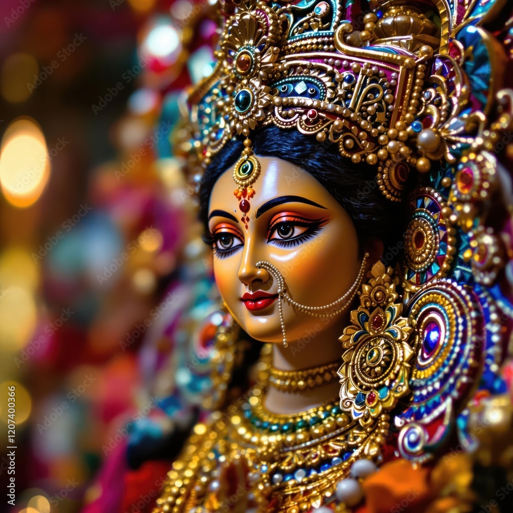 Colorful goddess statue with intricate details in festive setting highlighting hindu mythology Colorful goddess statue with intricate details in festive setting highlighting hindu mythology