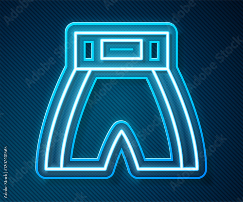 Glowing neon line Boxing short icon isolated on blue background. Vector