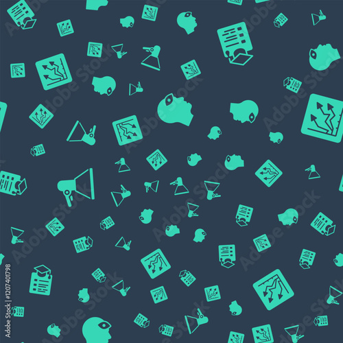 Set Man with third eye, Online education, Megaphone and Financial growth increase on seamless pattern. Vector