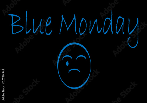 Blue Monday con texto y una cara triste y con lágrima. Día mas triste del año