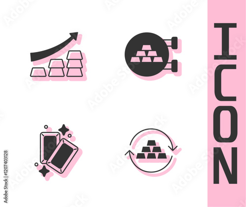 Set Gold exchange money, Growth arrow with gold bars, and Jewelry store icon. Vector