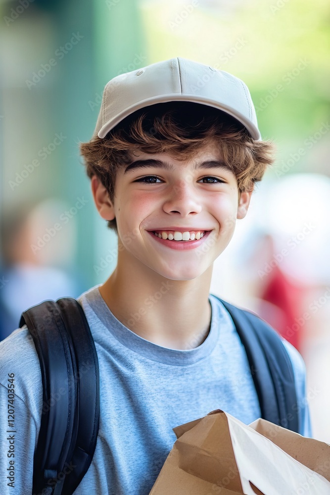 Happy Teenager Enjoying Fast Food With a Bright Smile on a Sunny Day Happy Teenager Enjoying Fast Food With a Bright Smile on a Sunny Day