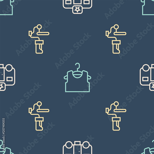 Set line Actor trailer, Gimbal stabilizer for camera and Sleeveless T-shirt on seamless pattern. Vector