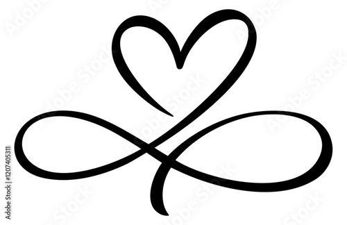 Hand drawn doodle heart, black and white heart clipart, love heart, calligraphic heart shape, continuous one line isolated on white background 