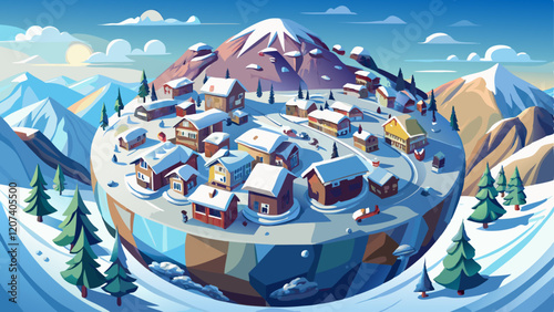 360 degree Snow-Covered Alpine Village, 360 degree photo. HDRI spherical panorama.