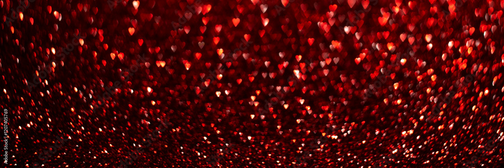 Red hearts, sparkling glitter bokeh background banner, valentines day abstract defocused texture header Red hearts, sparkling glitter bokeh background banner, valentines day abstract defocused texture header