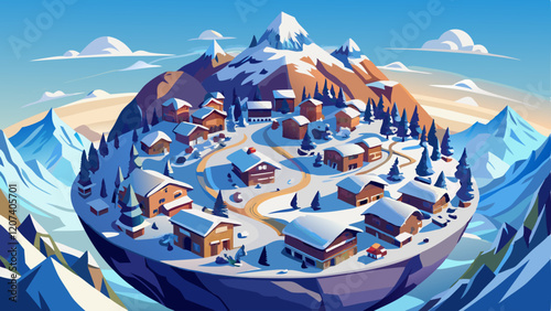 360 degree Snow-Covered Alpine Village, 360 degree photo. HDRI spherical panorama.