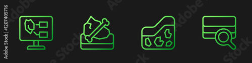 Set line Ground, Soil analysis, Archeology and . Gradient color icons. Vector