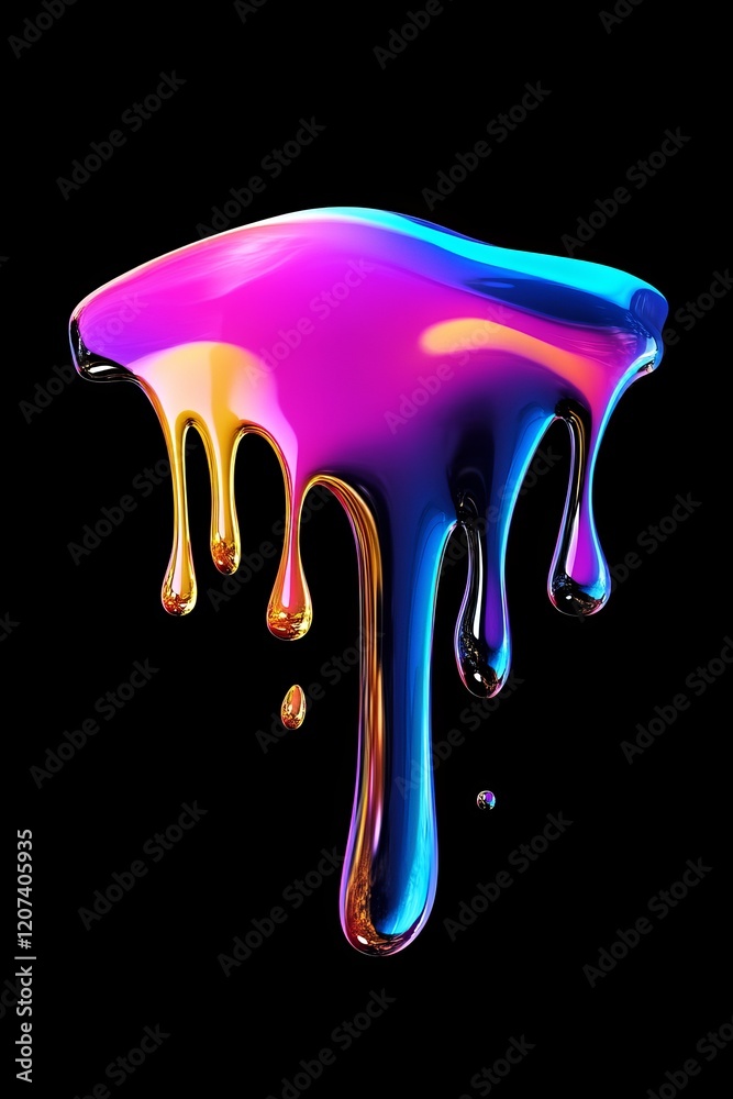 Naklejka premium Shiny Holographic Liquid Blob in a Dripping Shape Displaying Bright Colorful Tones
