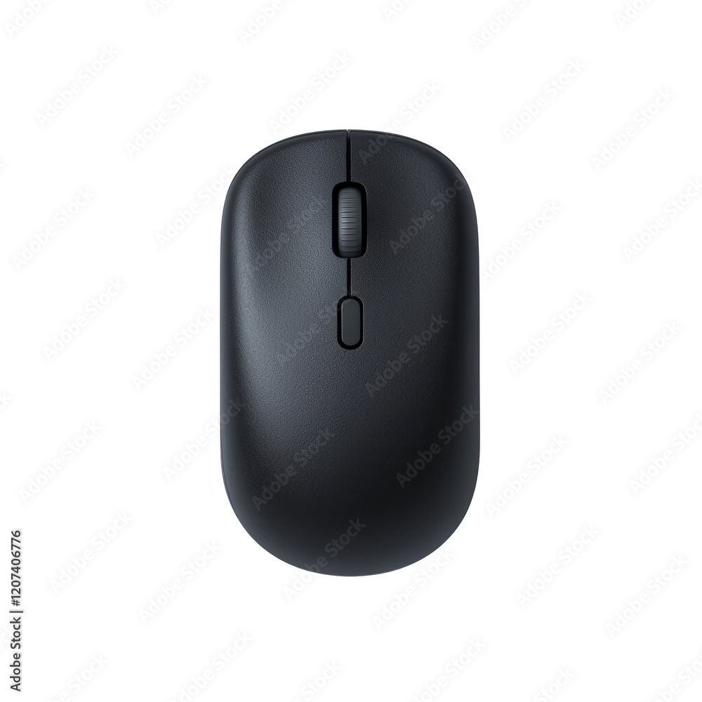 A sleek black wireless computer mouse on a minimalist background., isolated on a transparent background. A sleek black wireless computer mouse on a minimalist background., isolated on a transparent background.