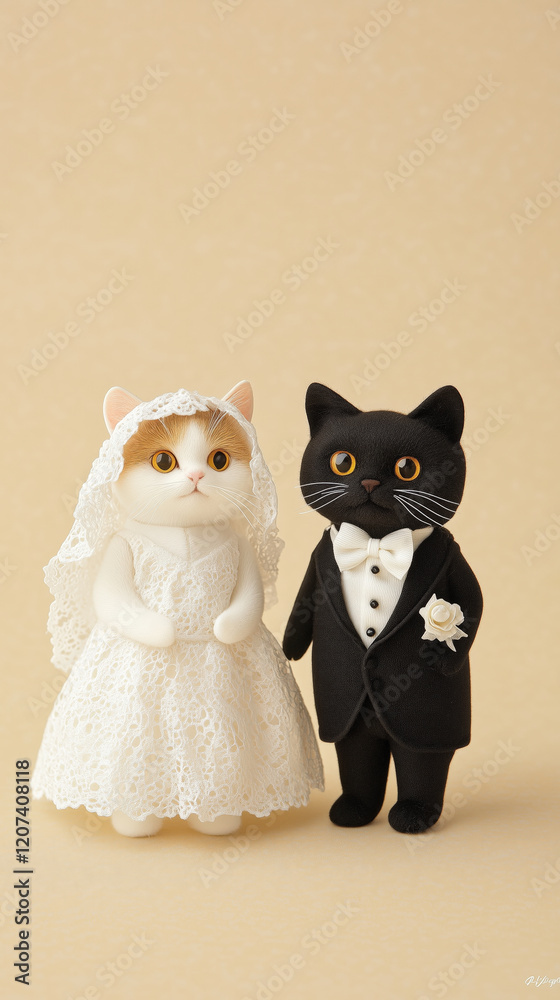 Obraz premium Elegant cats dressed as bride and groom in wedding attire