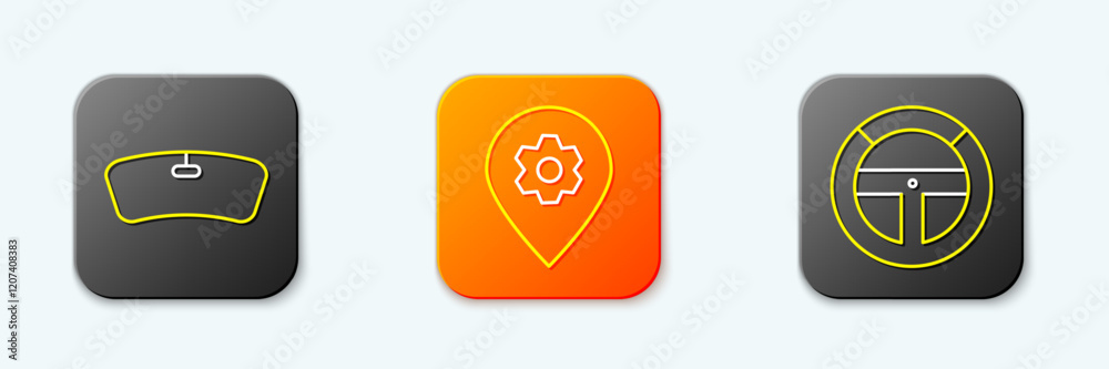 Set line Windshield, Location with car service and Steering wheel icon. Vector Set line Windshield, Location with car service and Steering wheel icon. Vector