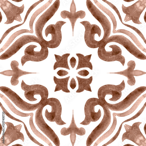 Watercolor Azulejos Tile in Mocha tones