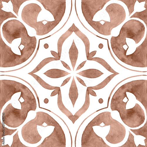 Watercolor Azulejos Tile in Mocha tones