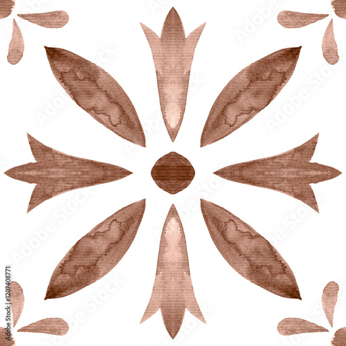 Watercolor Azulejos Tile in Mocha tones
