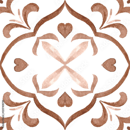 Watercolor Azulejos Tile in Mocha tones