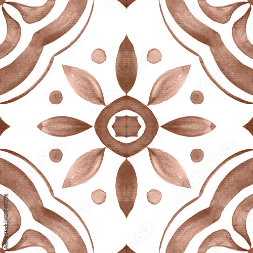 Watercolor Azulejos Tile in Mocha tones