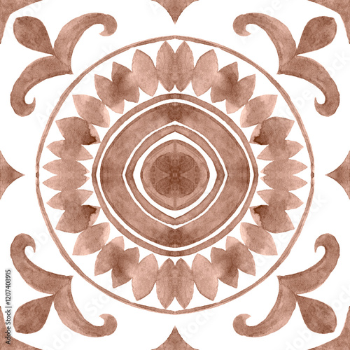 Watercolor Azulejos Tile in Mocha tones
