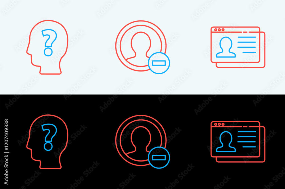 Set line Resume, Head with question mark and Create account screen icon. Vector Set line Resume, Head with question mark and Create account screen icon. Vector