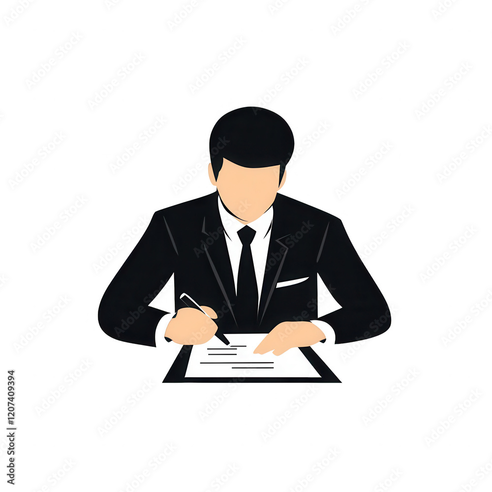 Businessman signing important documents in a professional setting., isolated on a transparent background. Businessman signing important documents in a professional setting., isolated on a transparent background.