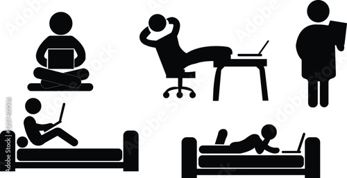 Insomnia vector silhouette,Bed icon,Bed silhouettes set, Furniture pack of vector silhouette design, Taking rest silhouette 