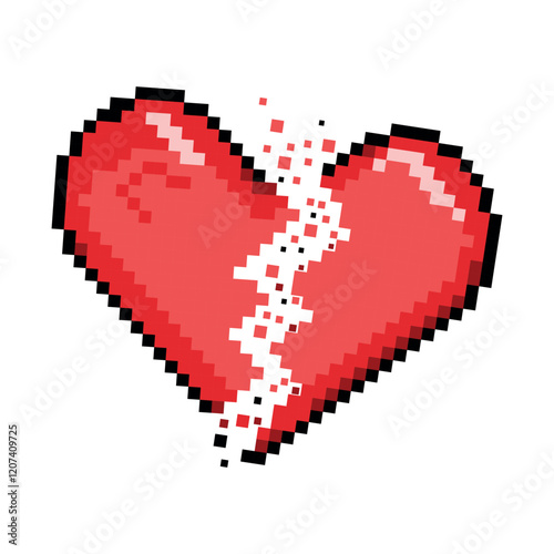 Love, Passion, and trust symbol, Broken Pixel Heart in 8-bit game-style vector illustration. Design Element for Valentine s day, isolated on white background.