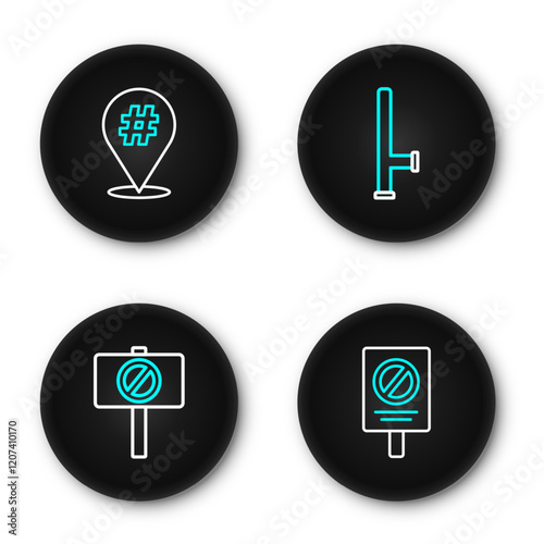 Set line Protest, Police rubber baton and icon. Vector