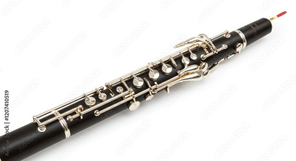 Naklejka premium Close-up of a clarinet on white background with silver keys