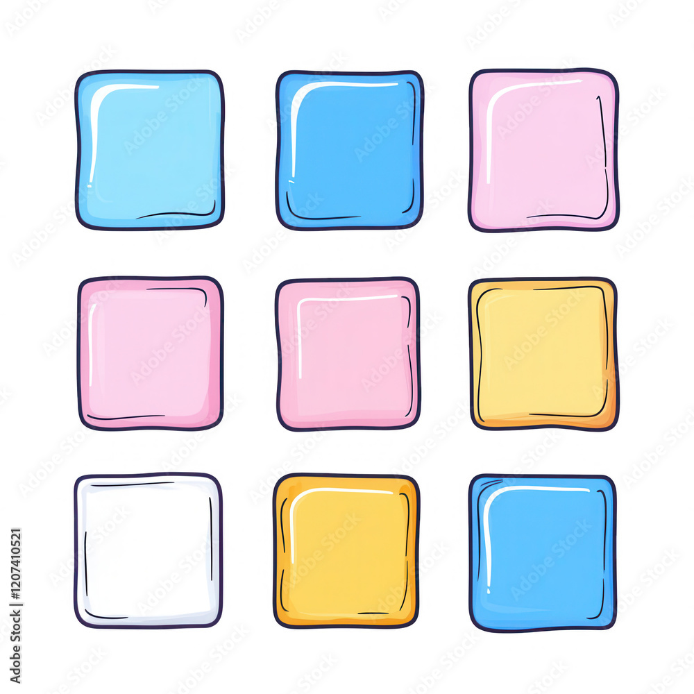 Colorful square elements in various shades arranged in a modern grid design., isolated on a transparent background. Colorful square elements in various shades arranged in a modern grid design., isolated on a transparent background.