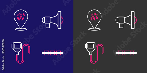 Set line Barbed wire, Walkie talkie, Megaphone and Protest icon. Vector