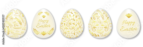 Set of Easter eggs with golden ornament. Vector illustration on Easter theme for decoration of gifts, cards, banners, packaging.