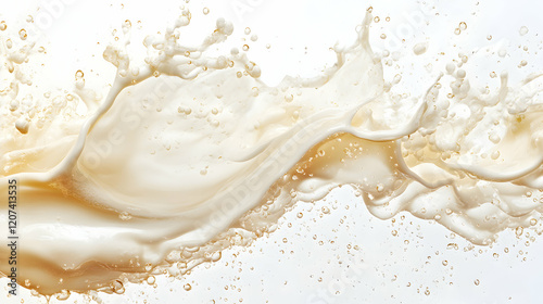 Creamy Liquid Splash with Bubbles on White Background