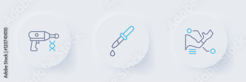 Set line Prosthesis hand, Pipette and Transfer liquid gun icon. Vector