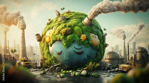 Overburdened Earth: A Digital Painting Depicting Environmental Crisis and Industrial Pollution