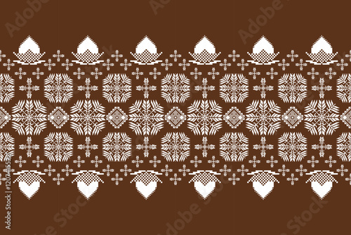 Geometric floral pattern  background vector illustration.flower ethnic pixel pattern,Aztec style,abstract background.design for texture,fabric,clothing,decoration,print,sarong.