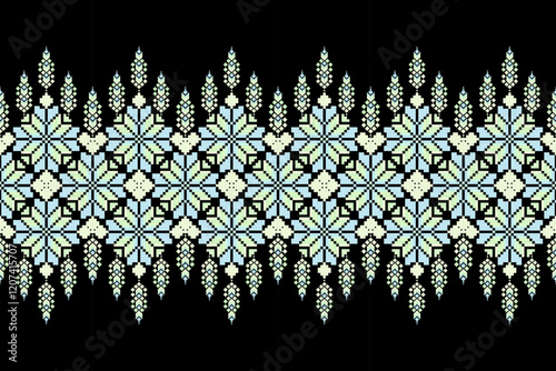 Geometric floral pattern  background vector illustration.flower ethnic pixel pattern,Aztec style,abstract background.design for texture,fabric,clothing,decoration,print,sarong.