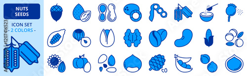 Icons in two colors about nuts and seeds