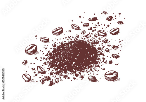 Coffee Ground Waste Hand Drawn Sketch Illustration Vector Isolated