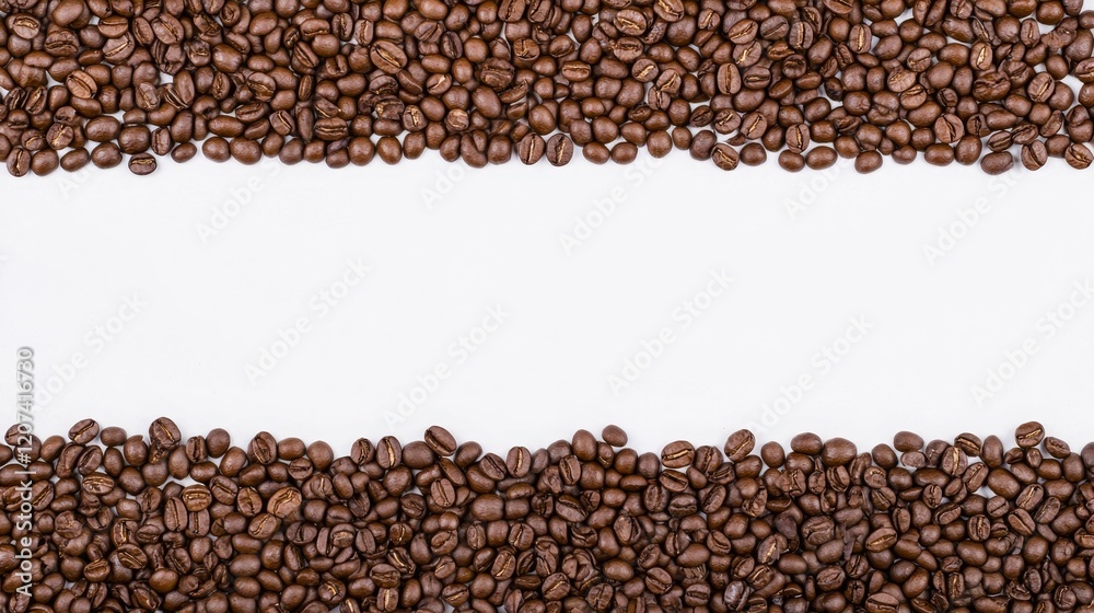 A border of coffee beans framing a blank space for text or design. A border of coffee beans framing a blank space for text or design.