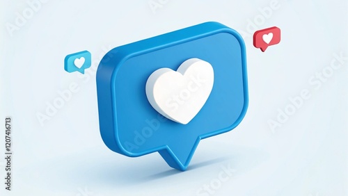 Digital 3D Illustration of Heart Icon in Speech Bubble Style