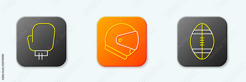 Set line Boxing glove, Helmet and Rugby ball icon. Vector Set line Boxing glove, Helmet and Rugby ball icon. Vector