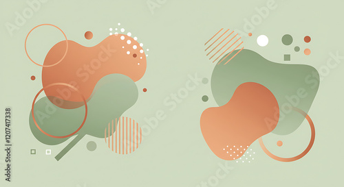 Trendy Geometric Shapes & Gradient Blobs in Sage Green and Peach Color Palette photo