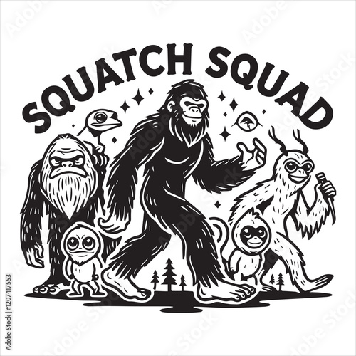 Bigfoot Sasquatch Camping vector illustration